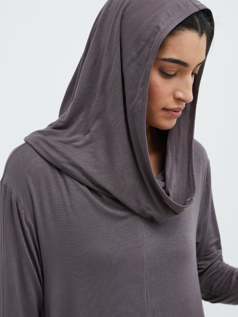 Marcella Oslo Tunic Sheer European Jersey Hooded Tunic Anthracite Long Sleeve - Picture 2 of 16